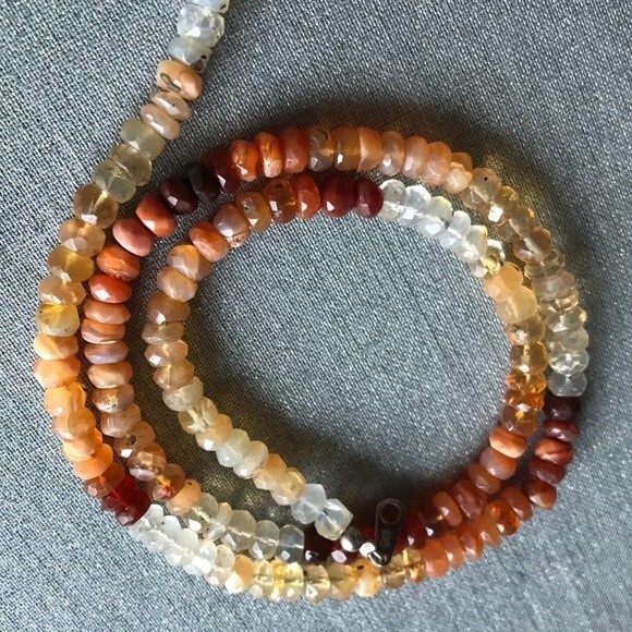 Vintage Handmade Genuine Faceted Fire Opal Gemstone Sterling Silver Clasp 17 in - Picture 3 of 8